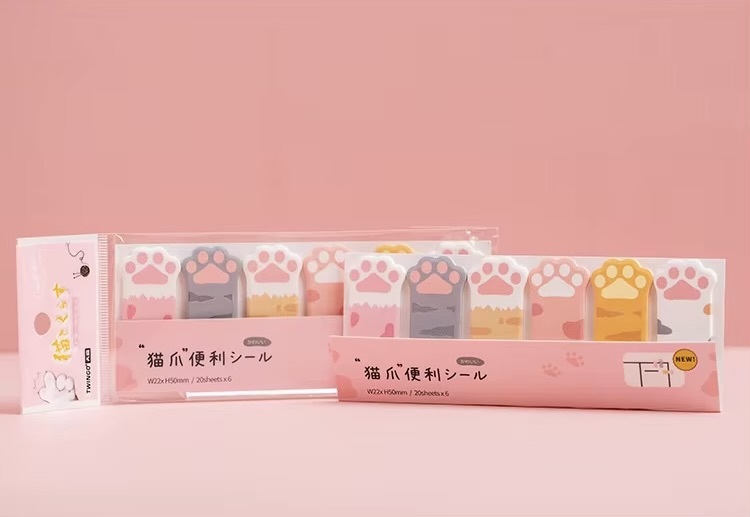 Office home school Kawaii Stationery kitty kitten Cartoon Cat Paw Memo Pad Bookmark Flags Index Tab Sticky Notes Label Paper Stickers in multi color