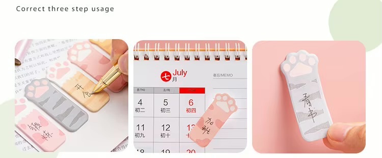 Office home school Kawaii Stationery kitty kitten Cartoon Cat Paw Memo Pad Bookmark Flags Index Tab Sticky Notes Label Paper Stickers in multi color