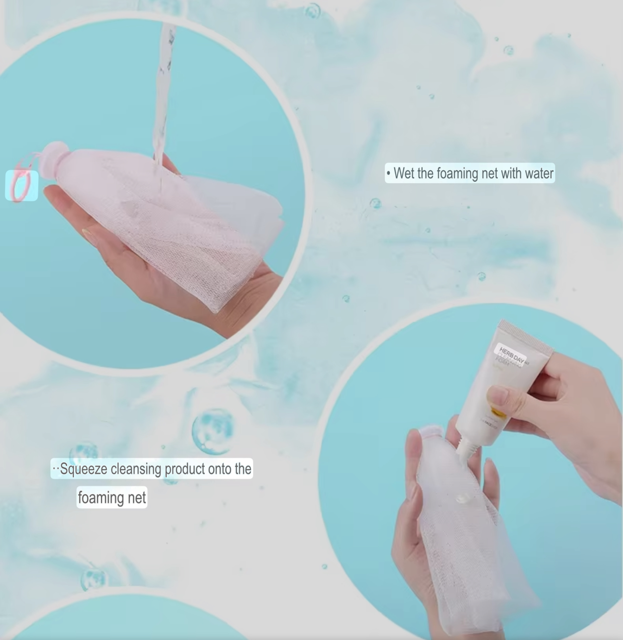 Japan Soap Foaming Net       Cleansing Bath shower face body wash soaps Blister bubble bath mesh nets Home accessory in white with pink bathing washing tool Bathroom accessories