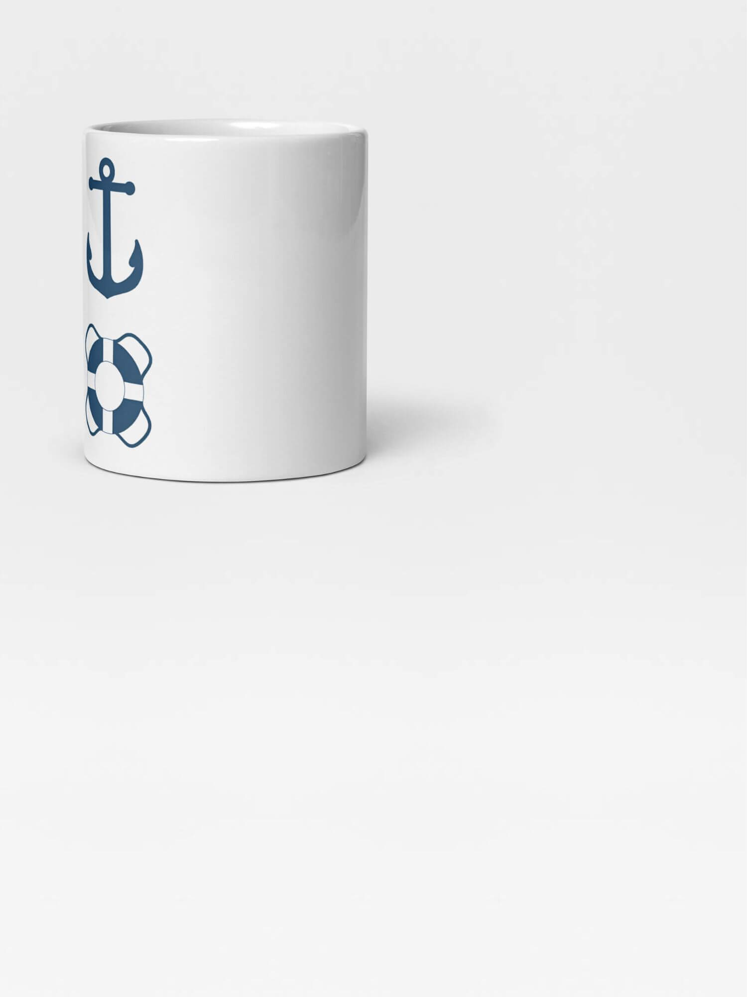 Nautical Mug    Cartoon Yachting Sailing anchor lifebuoy compass sail wheel rudder steering symbols character drinks cup coffee, tea, juice, milk drinking cups miteigi branded product item tumblers ceramics in white with light blue ink multicolor pattern Ceramic Anime Gifts sailors boating  yachts boats ships oceans shipping Japanese manga souvenirs mugs