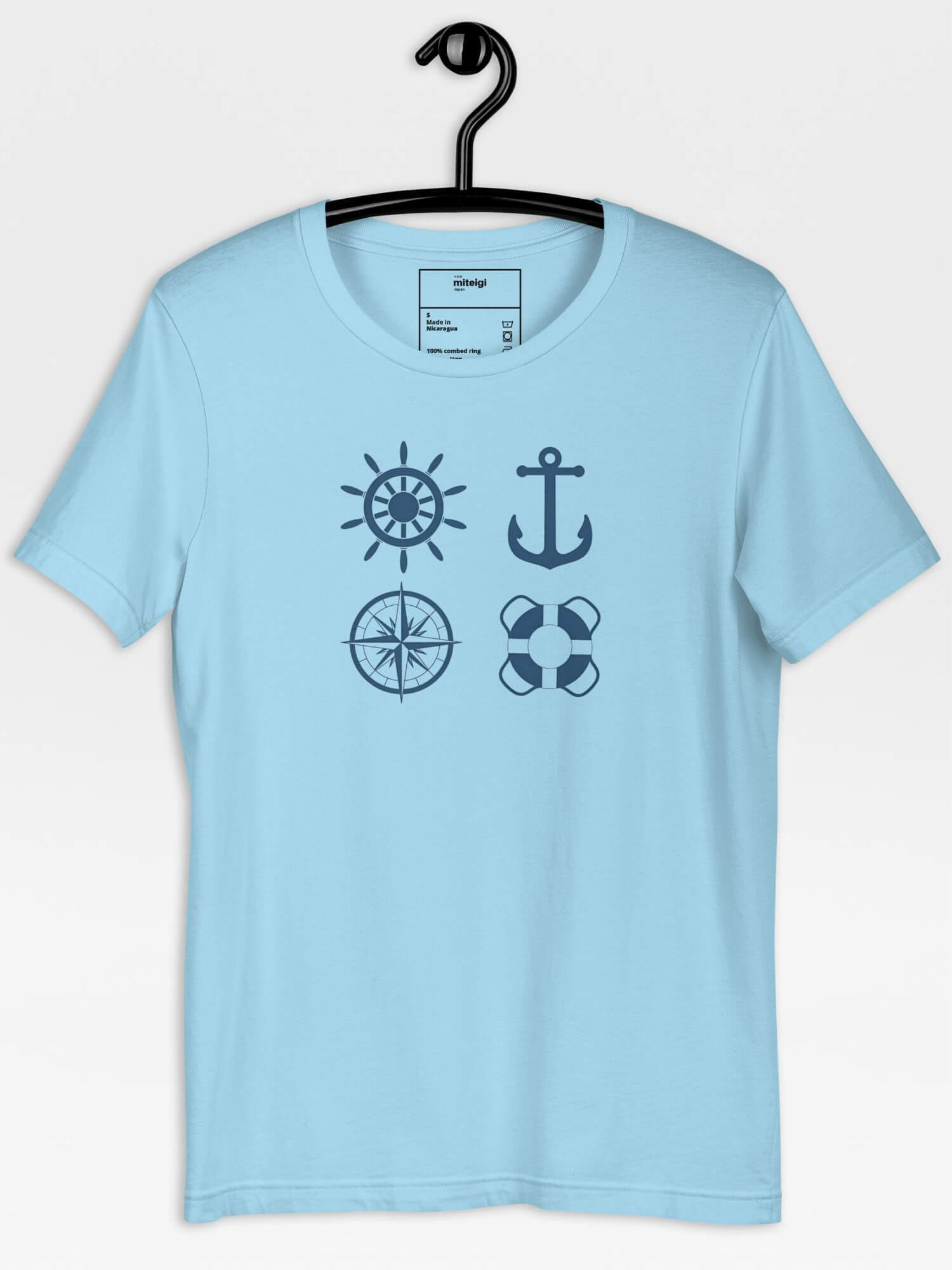 Bella + Canvas x miteigi Logo Crewneck Unisex T-Shirt blue    Unisex anywear Women’s Men's Short Sleeves o-neck Japanese Casual Solid Color Cartoon Yachting Sailing anchor lifebuoy compass sail wheel rudder steering symbols characters Logo Branded product item Beach travel vacation holiday getaway womens mens crew neck round Tops T-Shirts for tall-, plus-, size man woman sailors boating yachts boats ships oceans shipping Genderful tees