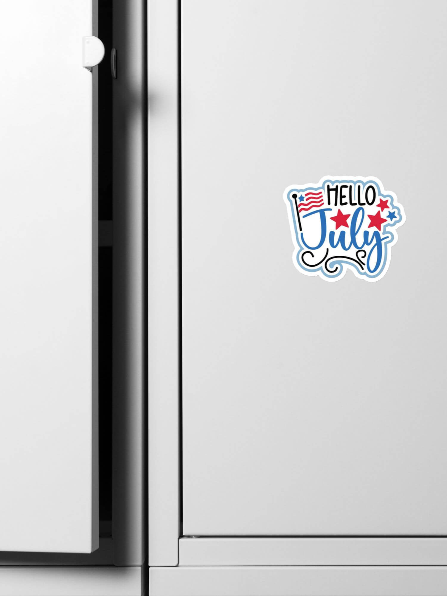 Hello July USA Magnet  American months of the year in white with blue and red design United States Of America anime refrigerator magnets for Kitchen fridge office 