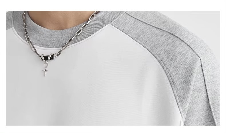 Men’s man mens petite-, tall-, plus-, size patchwork Color Block short half Raglan rib Sleeve Summer Textured Loose Casual Versatile City Boy Style T-Shirt Top T-Shirts in white, with Gray grey,