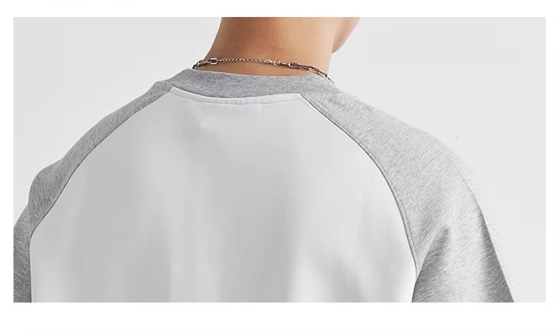 Men’s man mens petite-, tall-, plus-, size patchwork Color Block short half Raglan rib Sleeve Summer Textured Loose Casual Versatile City Boy Style T-Shirt Top T-Shirts in white, with Gray grey