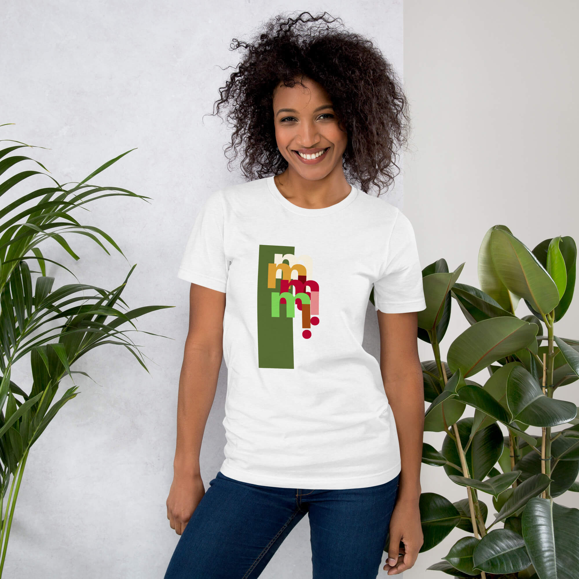 Genflex gender neutral unisex Men’s man mens Women's woman womens petite-, tall-, plus-, size Casual miteigi crewneck short sleeves regular length cotton round o-neck fashion tops T-shirts in white with olive green multi color