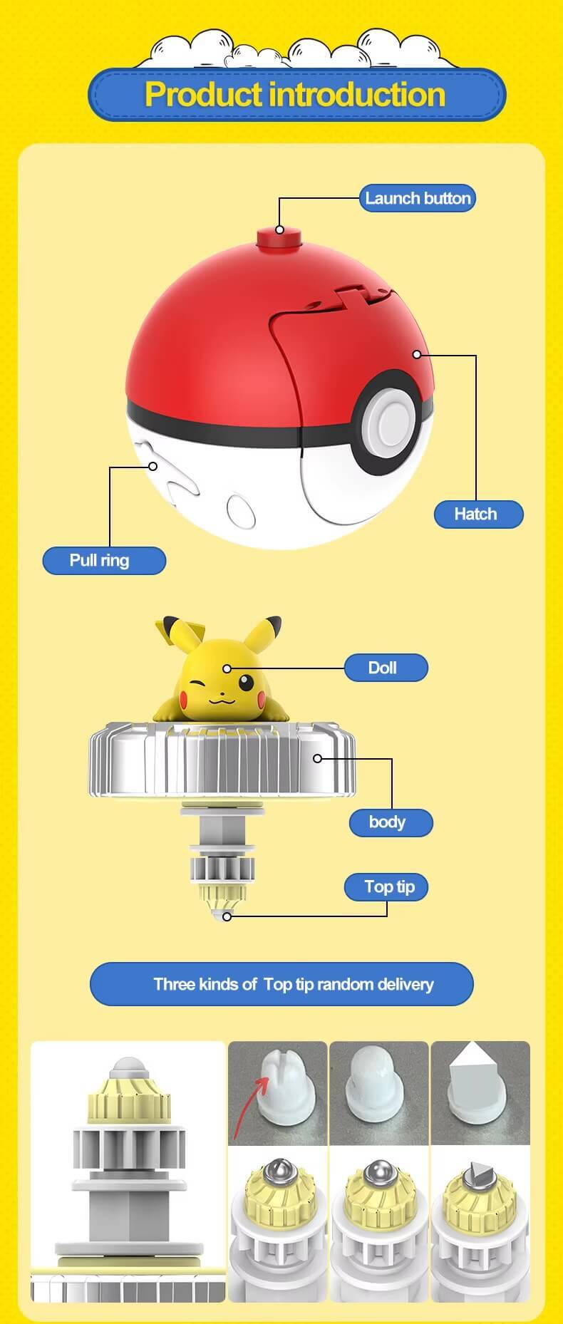 Original Pokemon Pikachu Spinning Top Arena Cartoon Anime Figure Pull Monster Elf Ball Go Battle Game Boy Girl Kids Child children’s Birthday Gift, Pikachu-, Eevee-, Mew-, Squirtle-, Charmander-, unboxed, boxed TAKARA TOMY toys