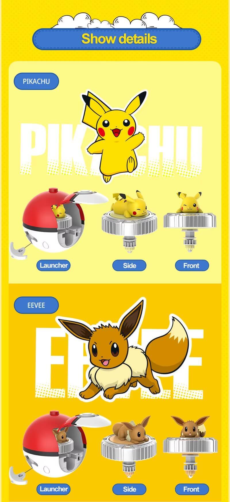 Original Pokemon Pikachu Spinning Top Arena Cartoon Anime Figure Pull Monster Elf Ball Go Battle Game Boy Girl Kids Child children’s Birthday Gift, Pikachu-, Eevee-, Mew-, Squirtle-, Charmander-, unboxed, boxed TAKARA TOMY toys