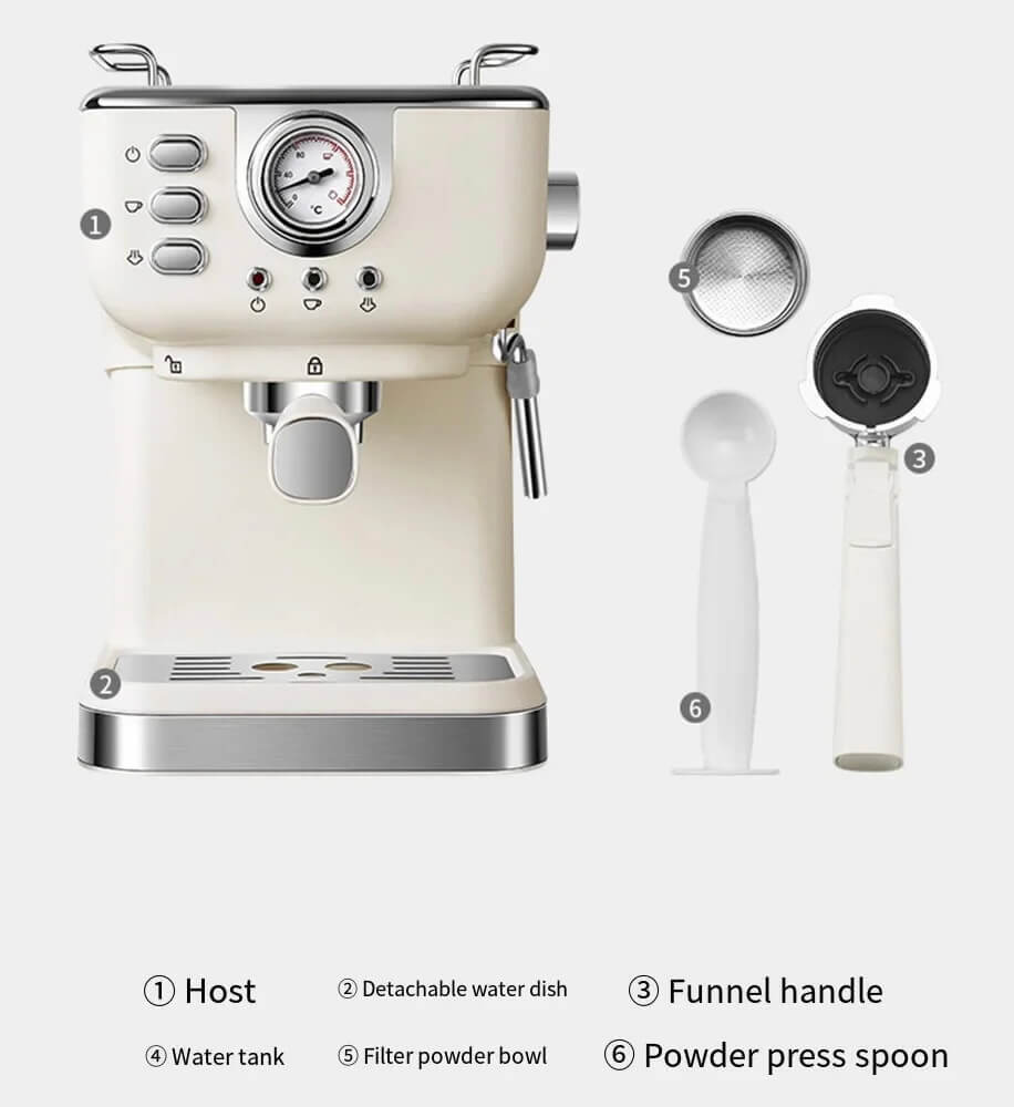 Houselin Espresso Machine 20 Bar, Professional Espresso Maker 1.5L Cappuccino Machine with Steam Milk Frother in cream with silver