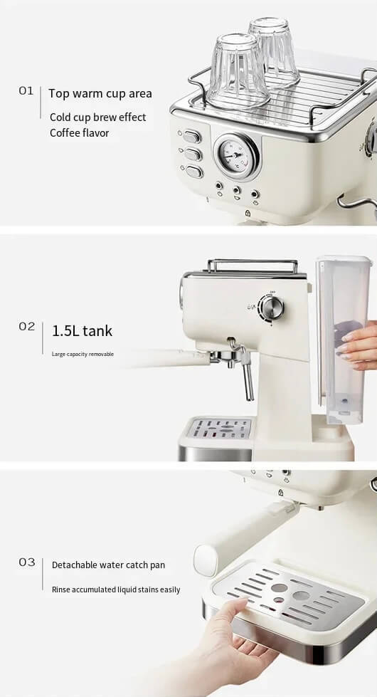 Houselin Espresso Machine 20 Bar, Professional Espresso Maker 1.5L Cappuccino Machine with Steam Milk Frother in cream with silver
