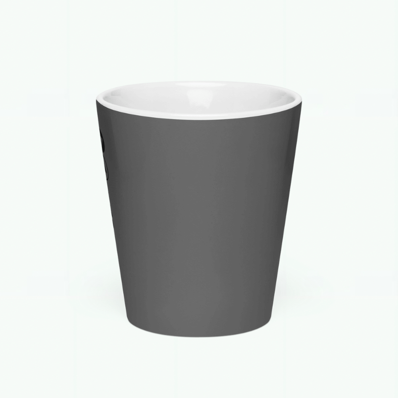 mi fest gig Latte Mug    miteigi mi Fest Gig festival gear ceramic mugs in Gray grey with black logo design and handle 12. oz.