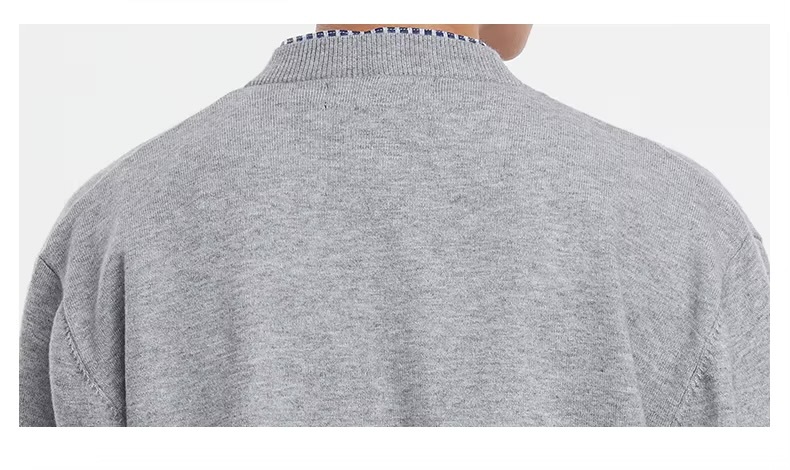 Men’s man mens petite-, tall-, plus-, size fake Two-piece Striped Splicing long sleeves button-up close checkered plaid Cardigan Knitted Jacket Spring Summer Fall and Autumn Korean College sweater mandarin collar shirt Tops Jacket Top cardigans in light Gray grey with blue and white checks