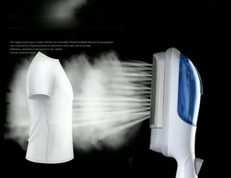 Portable mini Garment Steamer, Horizontal and Vertical 800W Effortless Wrinkle Removal clothing, for travel and home clothes steamers in white with blue accent