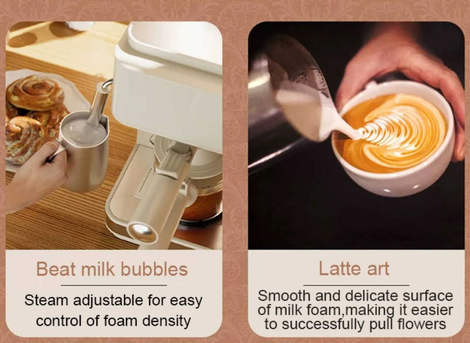 Pump Pressure Italian Automatic Coffee Machine 5Bar American Espresso Cafe Maker Tea Boiler Cappuccino Latte Milk Foam Frother in cream, black color