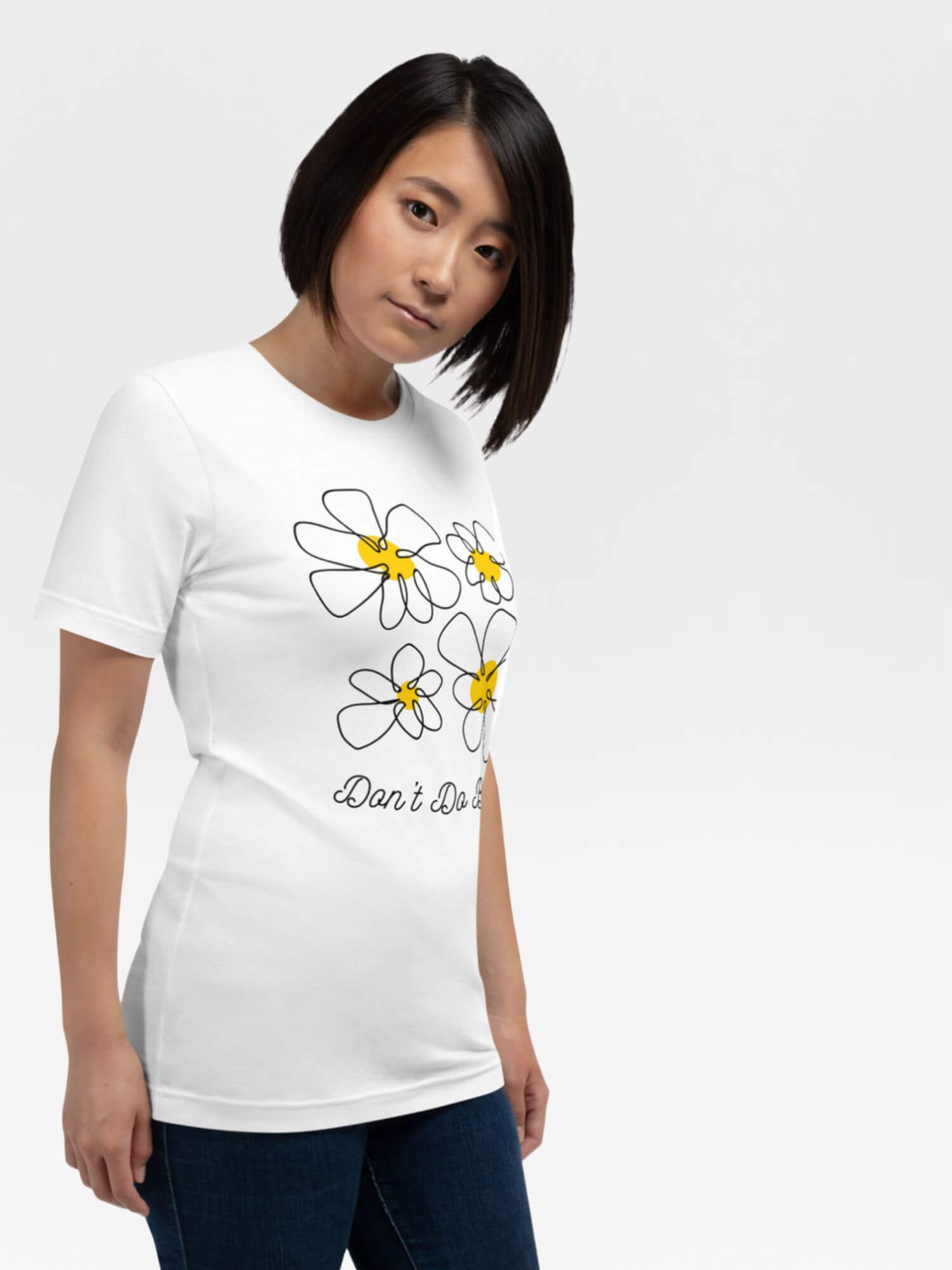 Bella + Canvas Logo Crewneck T-Shirt     Unisex anywear Women’s Men's Short Sleeves o-neck Japanese Casual Solid Color Cartoon floral letter print Logo Branded product item Beach travel vacation holiday getaway womens mens crew neck round Tops T-Shirts for petite, tall-, plus-, size man woman flowers tees in white with yellow design