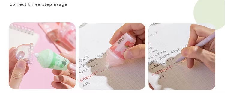 Office School Home study room Kawaii Cute Juice Ice Cream Correction Tape Stationery School Bottle Correctors supplies accessories Erasers supply accessory in avocado, orange, strawberry strawberries