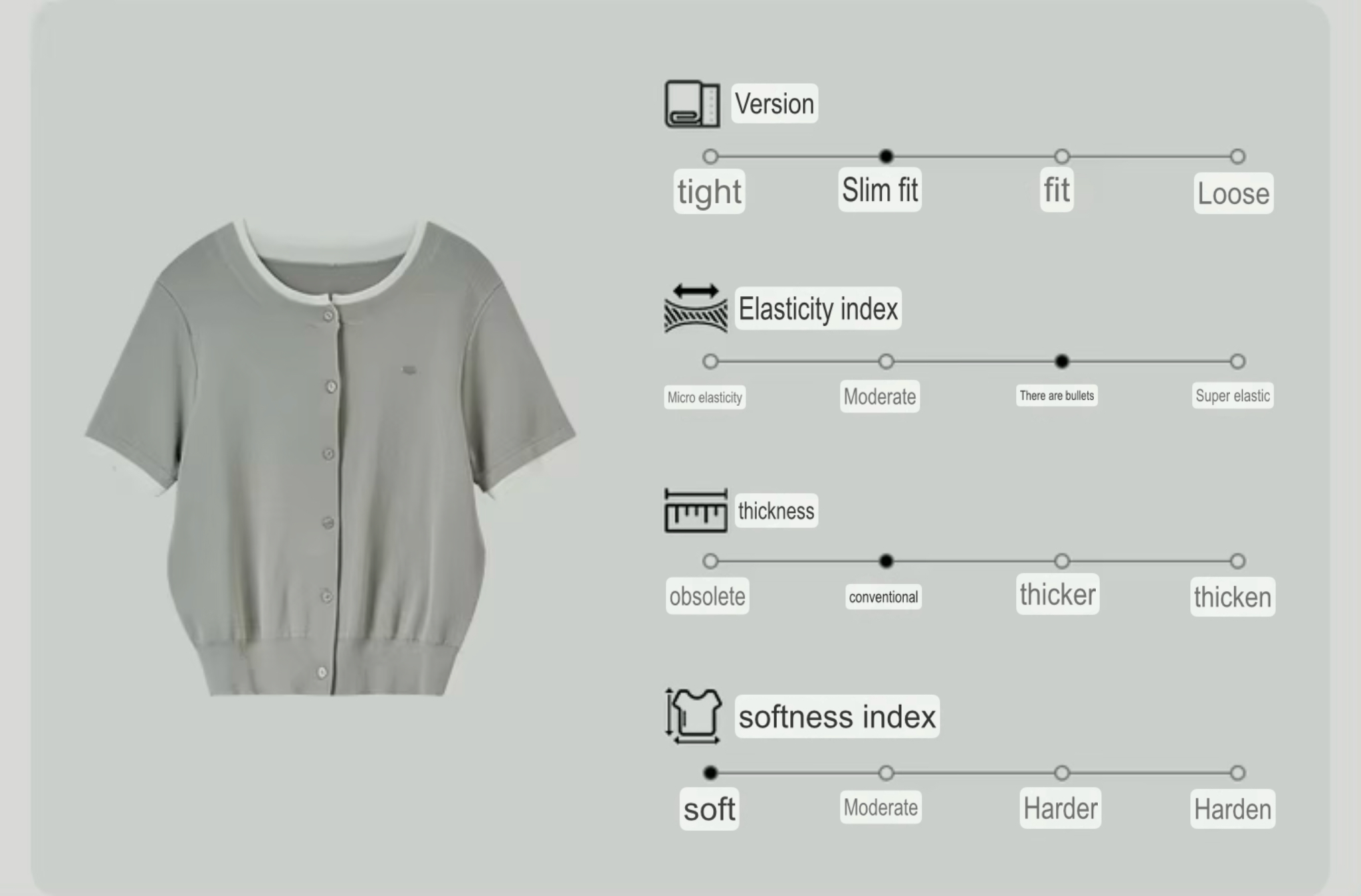 Spliced Knit Crewneck Cardigan  Women’s slim fit round crew neck collar single breasted button-up short sleeves patchwork accent trim ribbed rib band hem cardigans for woman in gray Chic Tops Spring womens grey alt-g alernative office wfh workwear petite-, plus-, size fashion #W51H58750