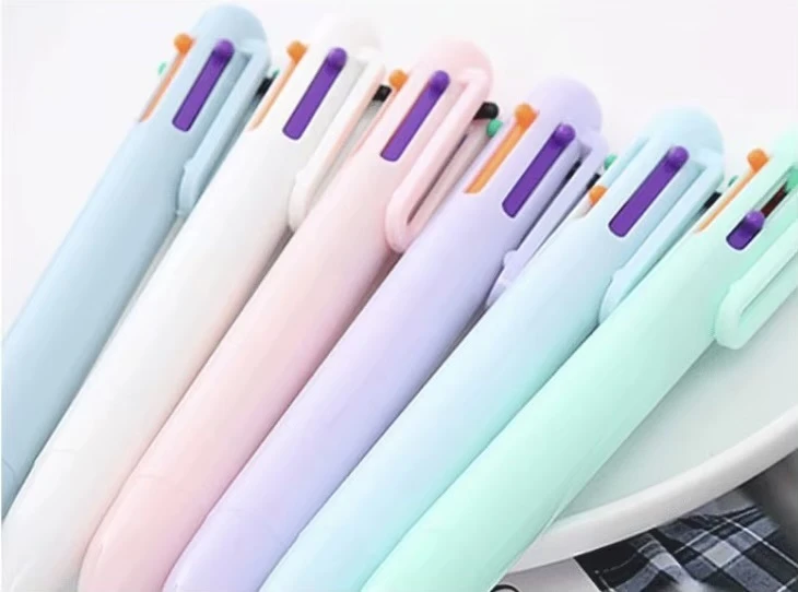 Office School home study room 6 Color Macaron Multicolor 6-Color Ink Ballpoint Pen Multifunction Creative Kids Pens stationary accessory writing accessories multi colors ink in Green, White, Lilac, Dusk blue, Pink, Light blue