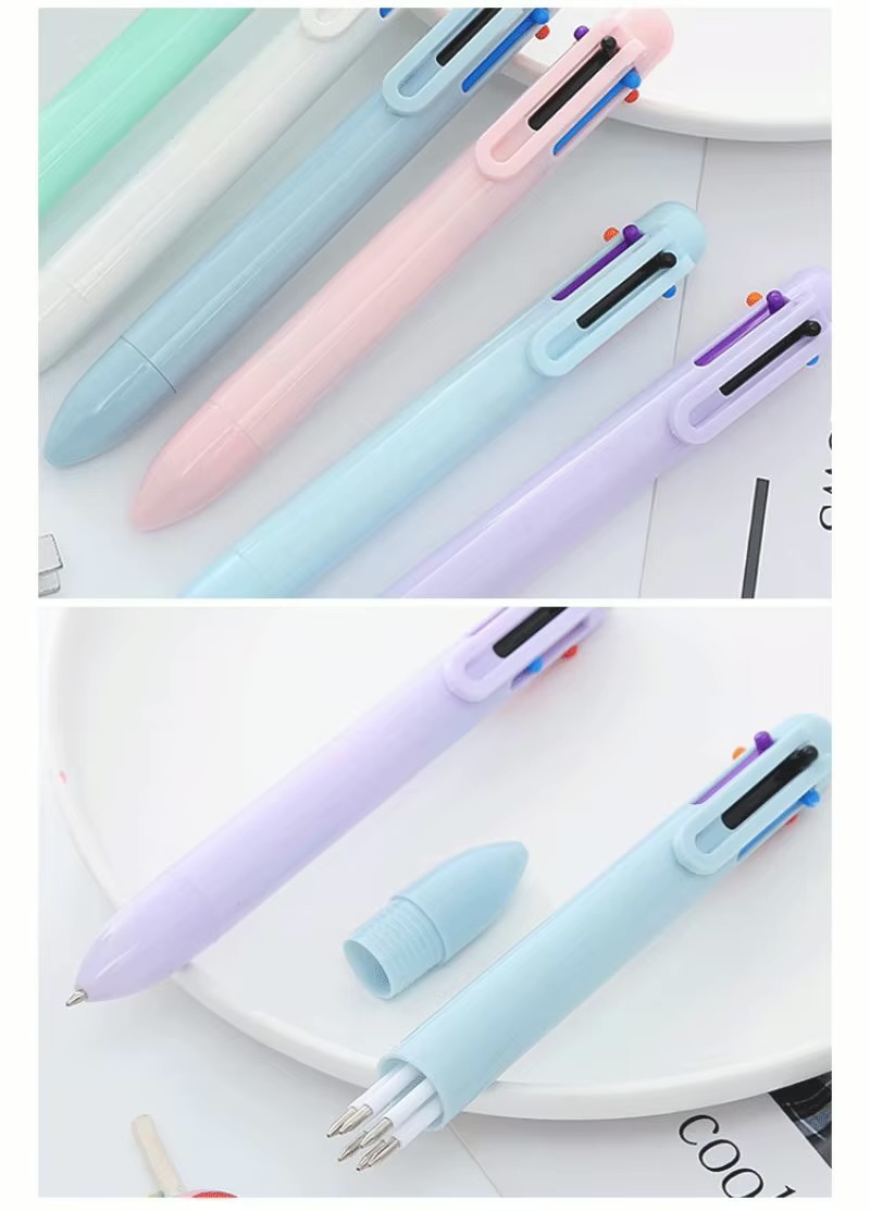 Office School home study room 6 Color Macaron Multicolor 6-Color Ink Ballpoint Pen Multifunction Creative Kids Pens stationary accessory writing accessories multi colors ink in Green, White, Lilac, Dusk blue, Pink, Light blue