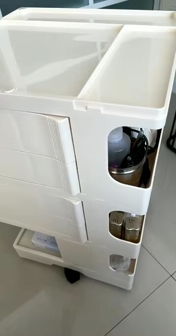 Living Room Bedroom Kitchen Office Multifunctional Rotatable drawer Wind Bedside Trolley Snacks Cosmetics cleaning products Shelves Sundries Storage Cabinets 2-, 3-, layer drawers on castor wheels with top divider compartmentalized shelf shelving in cream color 2-, 4-, Drawers