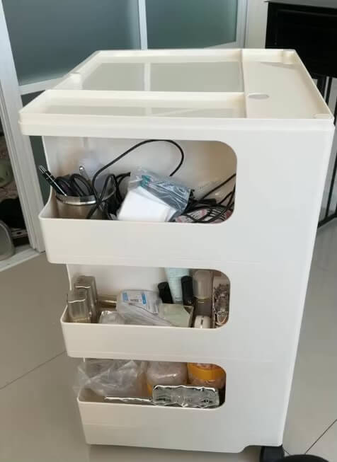 Living Room Bedroom Kitchen Office Multifunctional Rotatable drawer Wind Bedside Trolley Snacks Cosmetics cleaning products Shelves Sundries Storage Cabinets 2-, 3-, layer drawers on castor wheels with top divider compartmentalized shelf shelving in cream color 2-, 4-, Drawers