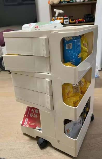 Living Room Bedroom Kitchen Office Multifunctional Rotatable drawer Wind Bedside Trolley Snacks Cosmetics cleaning products Shelves Sundries Storage Cabinets 2-, 3-, layer drawers on castor wheels with top divider compartmentalized shelf shelving in cream color 2-, 4-, Drawers