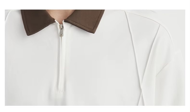 Men&rsquo;s man mens petite-, tall-, plus-, size Contrast Collar Half Zip Summer Combed Cotton Soft Durable Casual Short half Sleeves turn-down collar Tee Daily Commute wfh workwear Polo Shirt Tee Top T-Shirts in apricot white with coffee-brown accent color