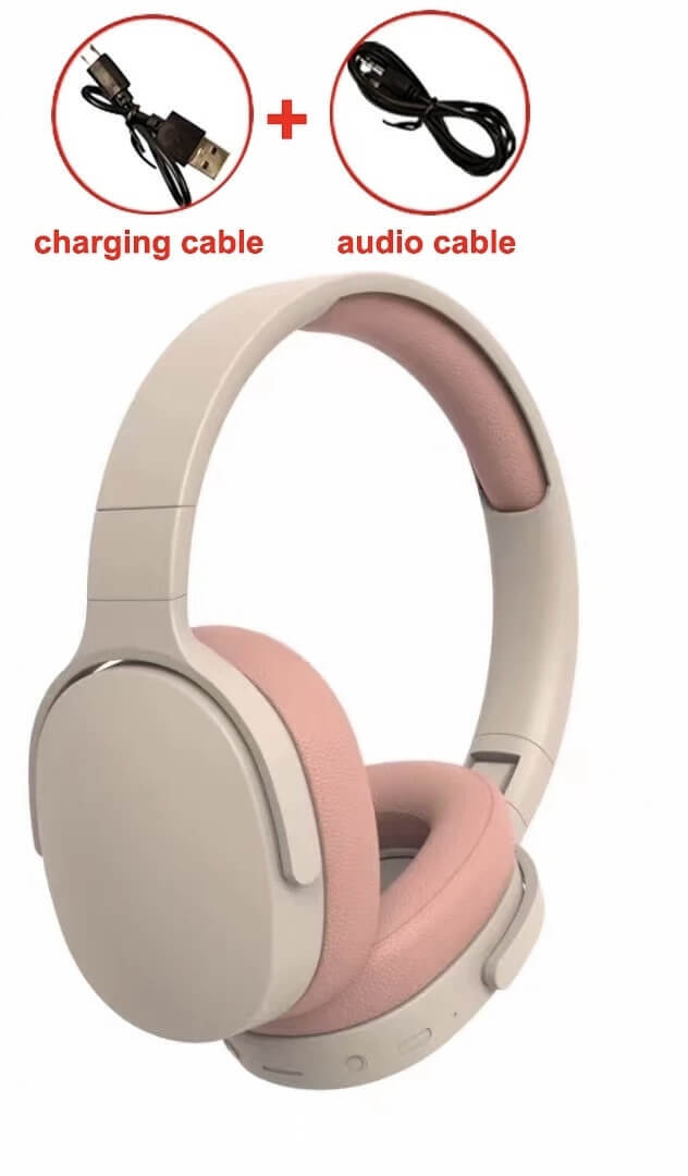 Wireless Bluetooth 5.3 Headphones Over Ear Hifi Stereo Headset True Sports With Earphones TF/AUX Music Player with HD Mic #P2961 in Khaki, Light Blue, Black, Orange