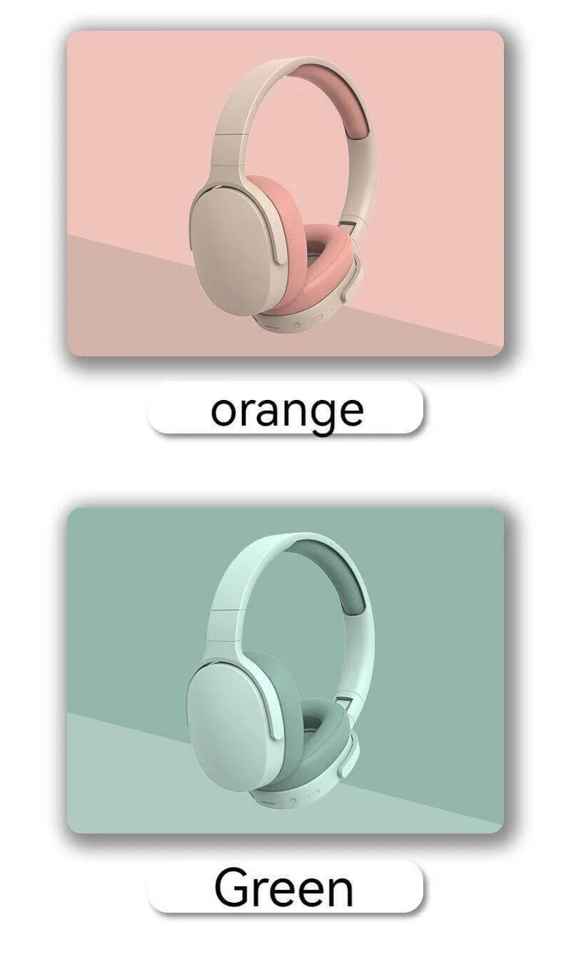 Wireless Bluetooth 5.3 Headphones Over Ear Hifi Stereo Headset True Sports With Earphones TF/AUX Music Player with HD Mic #P2961 in Khaki, Light Blue, Black, Orange