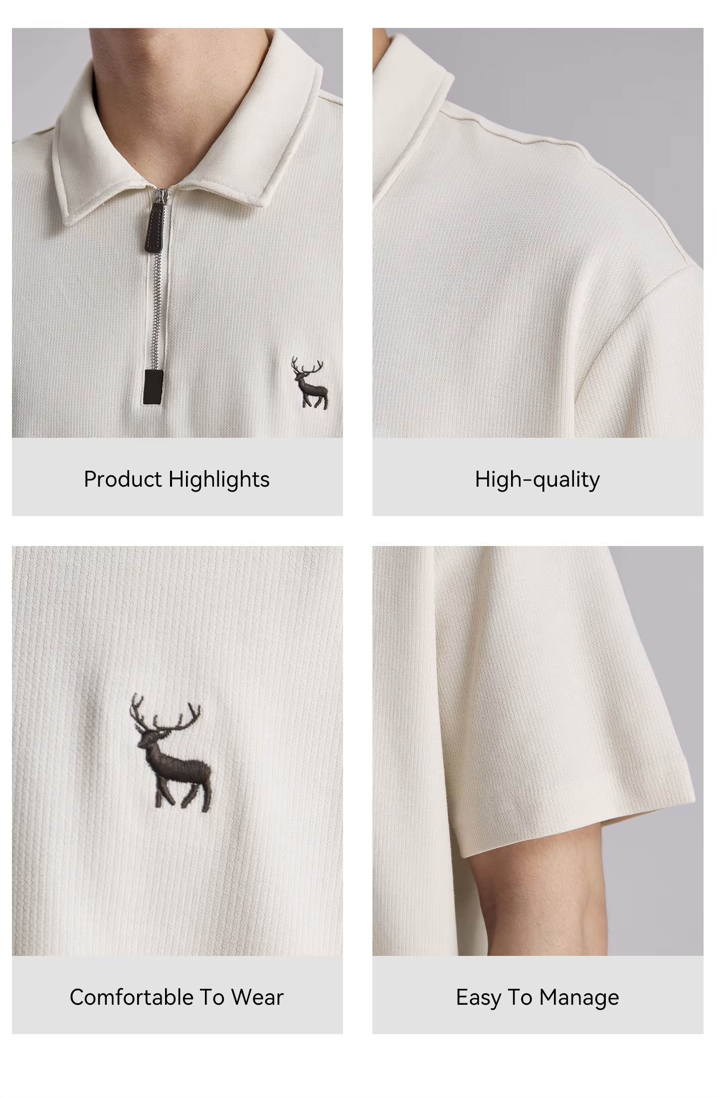 Men’s man mens petite-, tall-, plus-, size Minimalist Stag Deer Logo Embroidered Polo Shirt Summer Loose Half Zip Casual Commuter Short half Sleeve Daily Commute wfh workwear Polo Shirt Tee Top T-Shirts in apricot with brown accent color