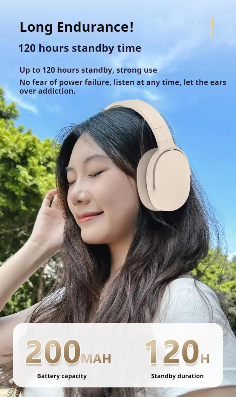 Wireless Bluetooth 5.3 Headphones Over Ear Hifi Stereo Headset True Sports With Earphones TF/AUX Music Player with HD Mic #P2961 in Khaki, Light Blue, Black, Orange