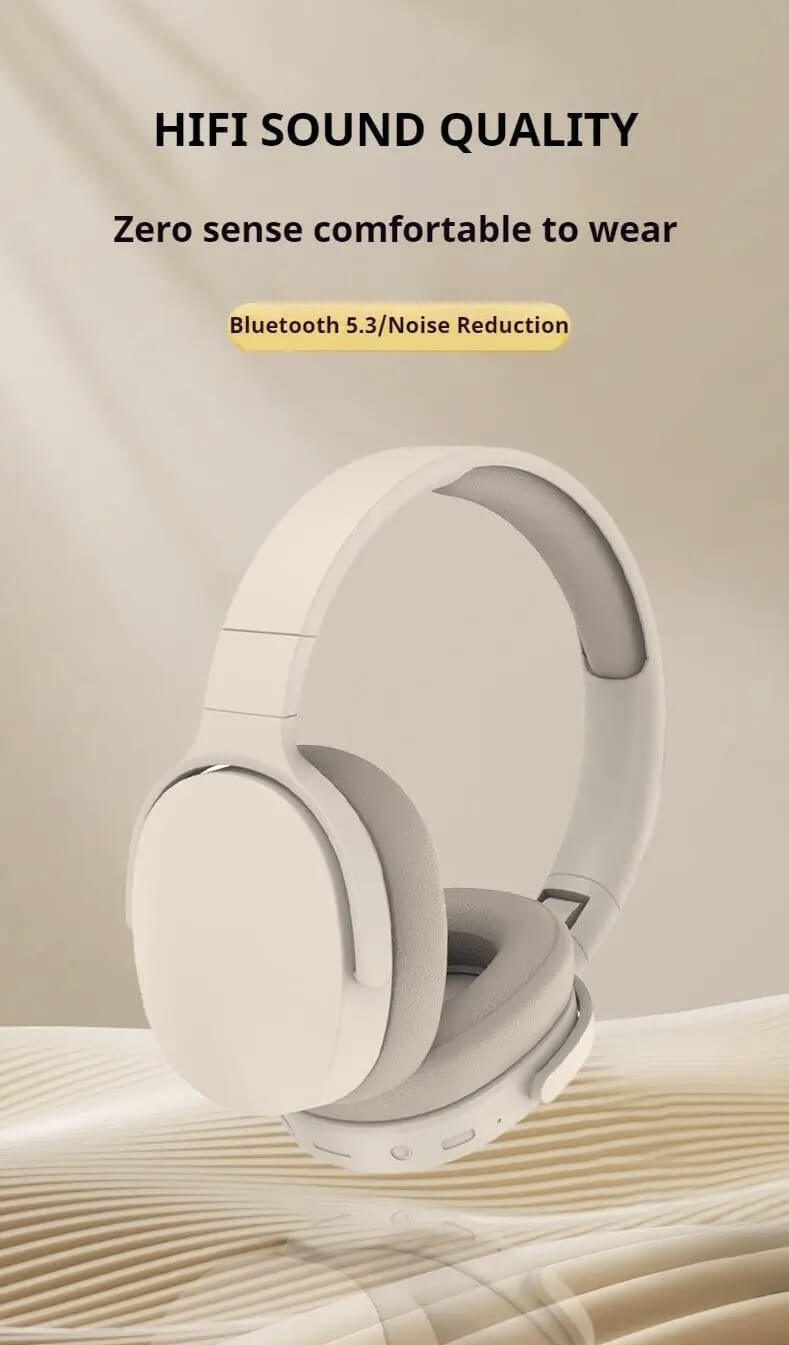 Wireless Bluetooth 5.3 Headphones Over Ear Hifi Stereo Headset True Sports With Earphones TF/AUX Music Player with HD Mic #P2961 in Khaki, Light Blue, Black, Orange