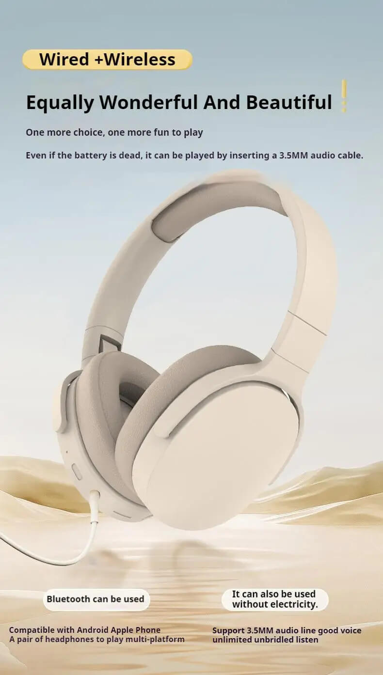 Wireless Bluetooth 5.3 Headphones Over Ear Hifi Stereo Headset True Sports With Earphones TF/AUX Music Player with HD Mic #P2961 in Khaki, Light Blue, Black, Orange