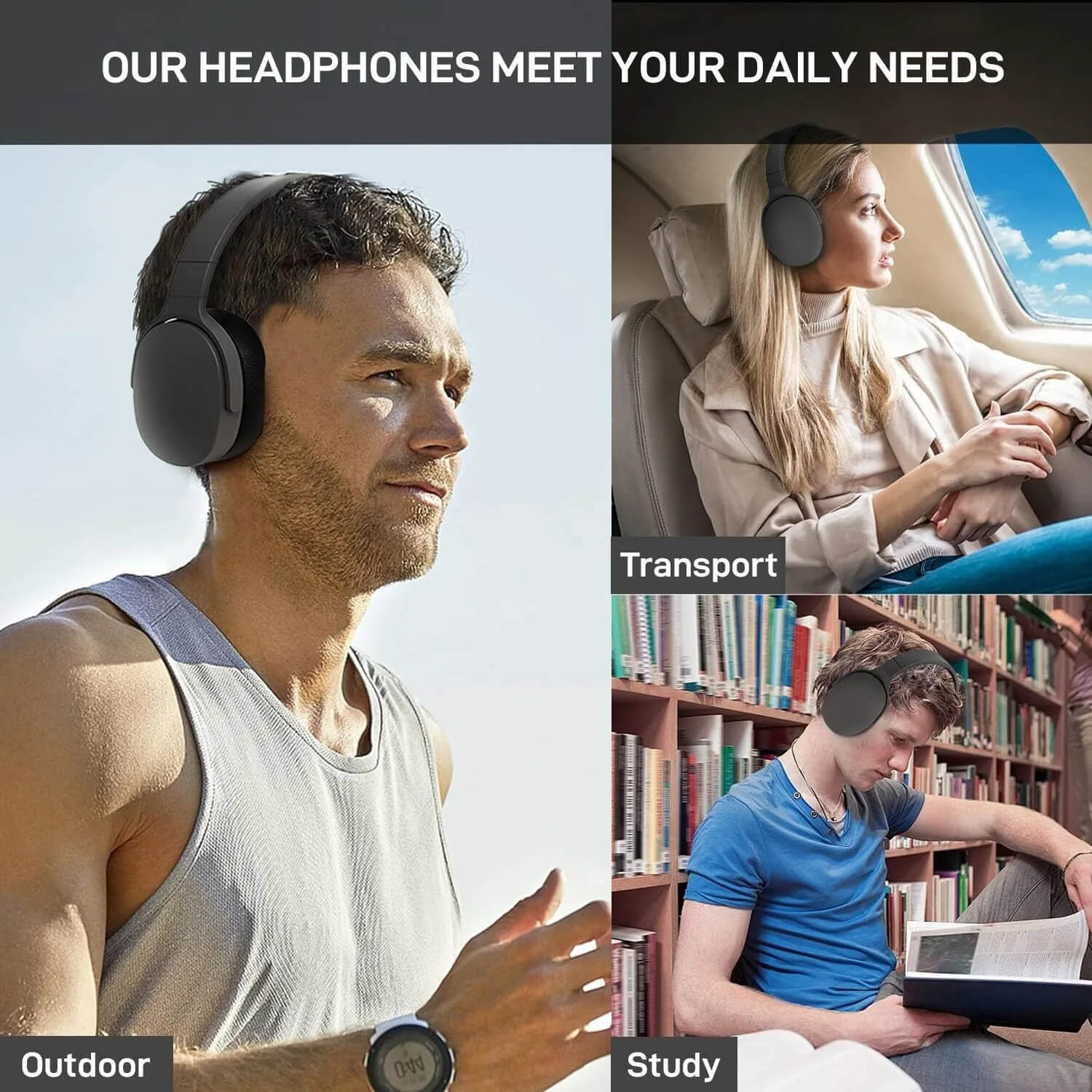 Wireless Bluetooth 5.3 Headphones Over Ear Hifi Stereo Headset True Sports With Earphones TF/AUX Music Player with HD Mic #P2961 in Khaki, Light Blue, Black, Orange