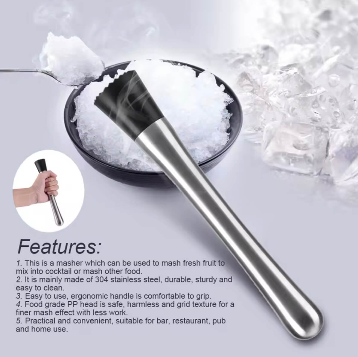 Stainless Steel Cocktail Masher Muddler Mojito Stick Mashers Fruit Mixer Barware Tool accessory accessories in silver black color