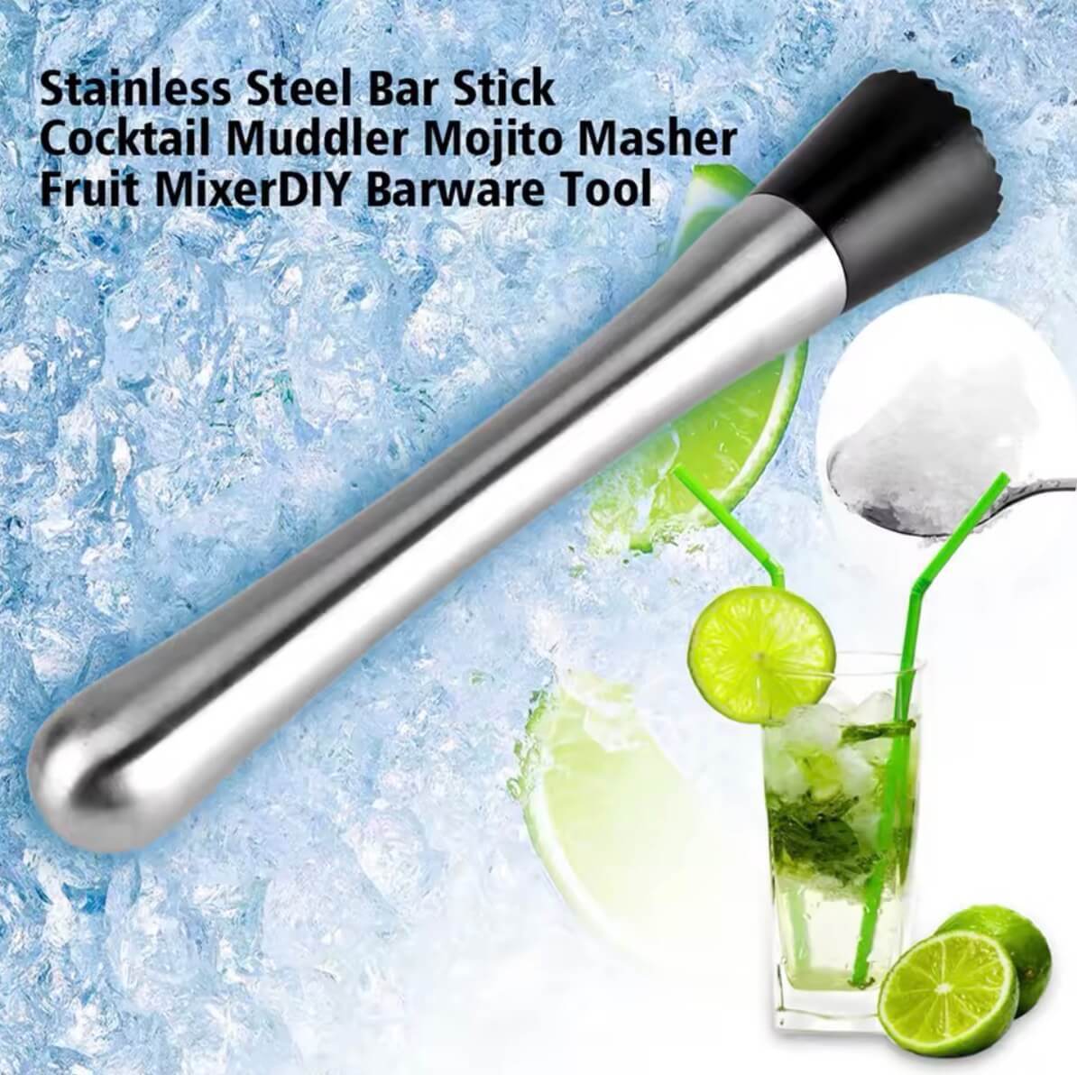 Stainless Steel Cocktail Masher Muddler Mojito Stick Mashers Fruit Mixer Barware Tool accessory accessories in silver black color