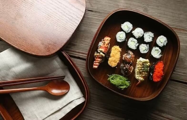 Japanese Double Layer Wooden Bento Lunch Box Student Lunchbox Double Layer Tableware Set Sushi Food Container boxes in natural brown color