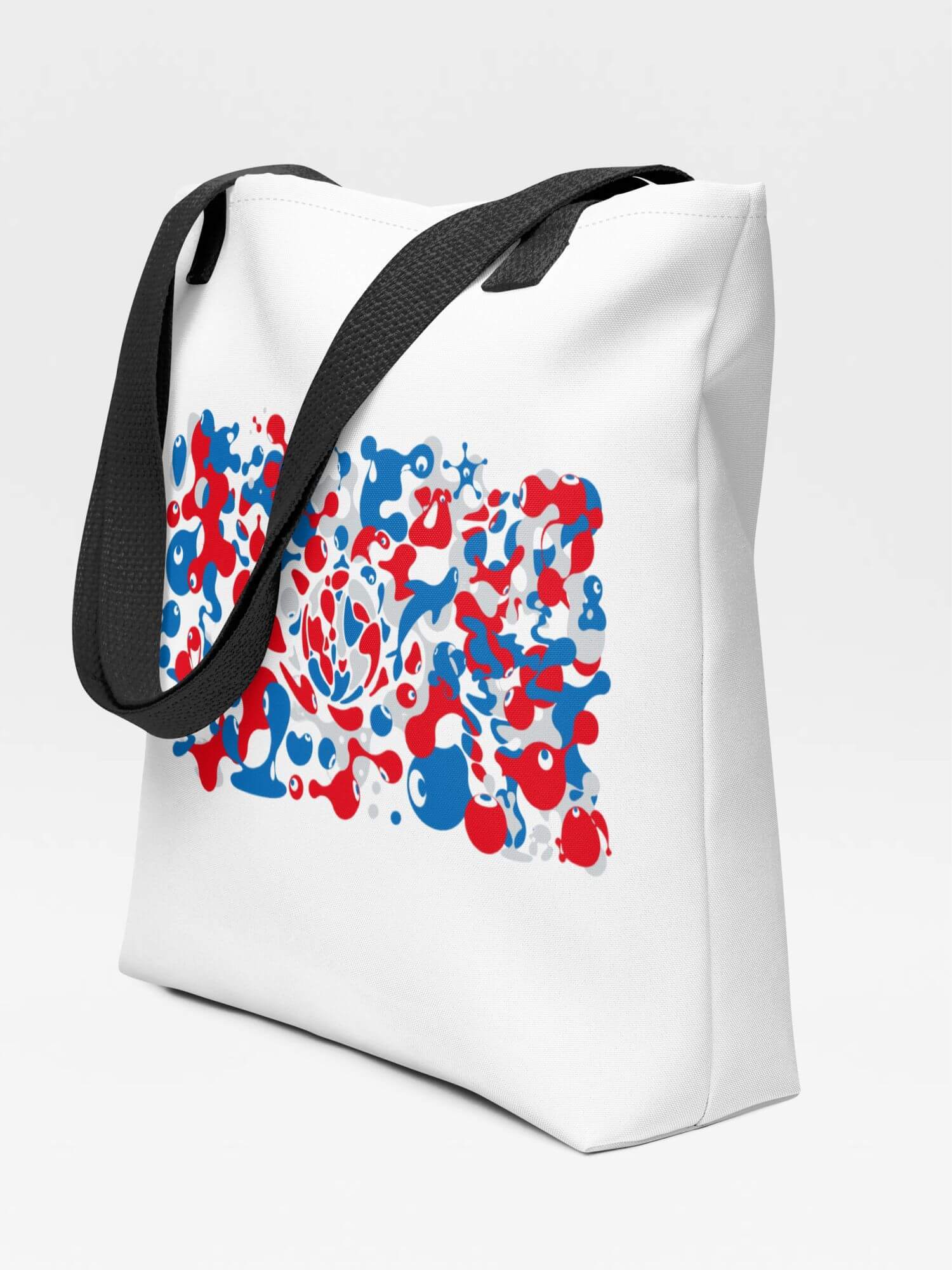 Osaka Expo 2025 Motif Tote Bag        Japanese graphic elements Myaku-Myaku character Branded product item Beach travel vacation holiday getaway everyday use luggage baggage Kansai Japan bags in white with red blue characters logo design souvenirs