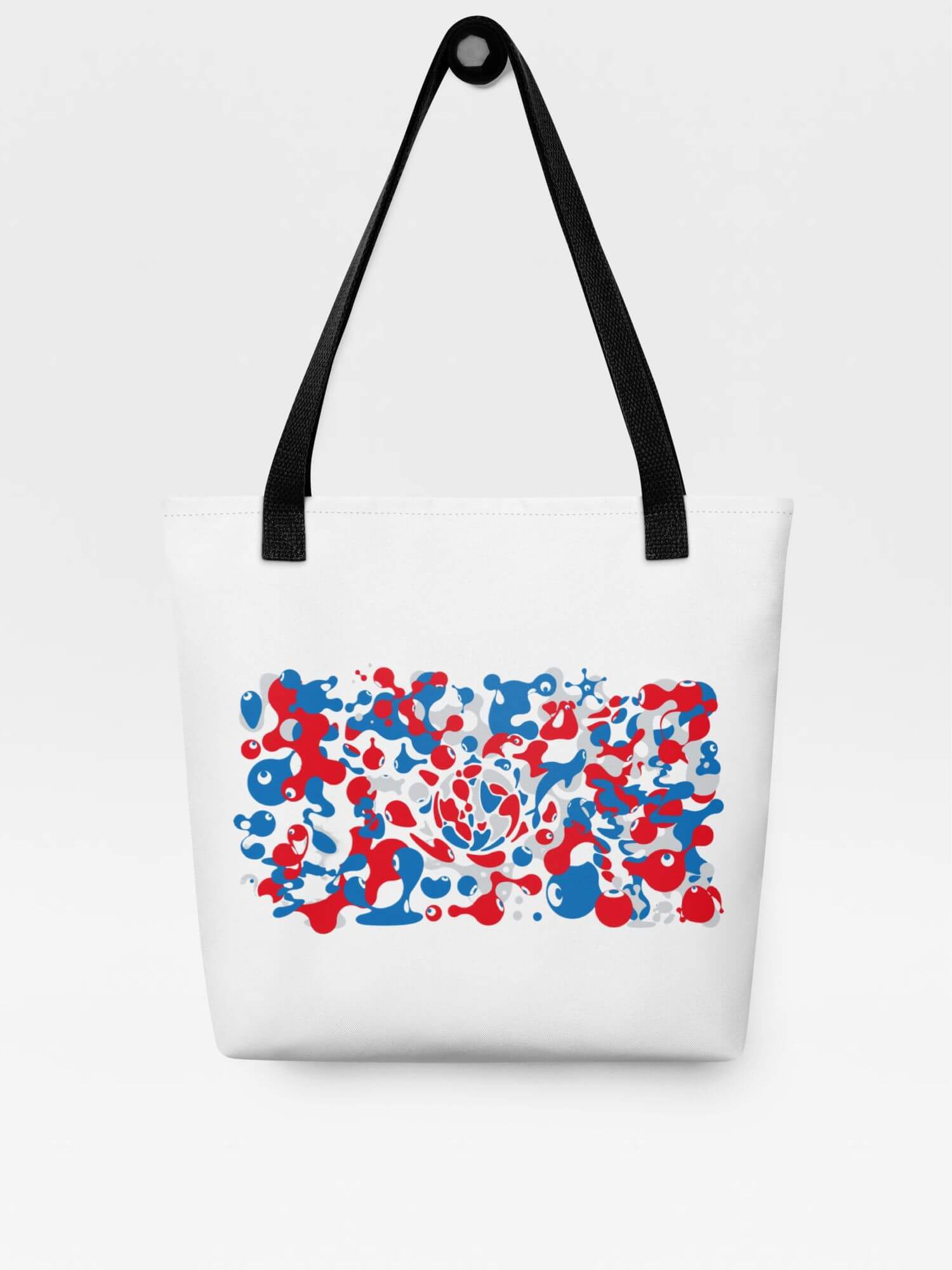 Osaka Expo 2025 Motif Tote Bag        Japanese graphic elements Myaku-Myaku character Branded product item Beach travel vacation holiday getaway everyday use luggage baggage Kansai Japan bags in white with red blue characters logo design souvenirs