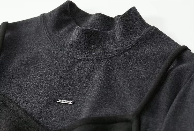 2-in-1 Knitted Dress    Women’s Elegant half high mockneck collar and square neck  A-line spaghetti straps long sleeves fitted black knit style for woman Winter warm womens Nico And… Letter metal pin mid-calf long midi Dresses Petite-, tall-, plus-, size #144L57169
