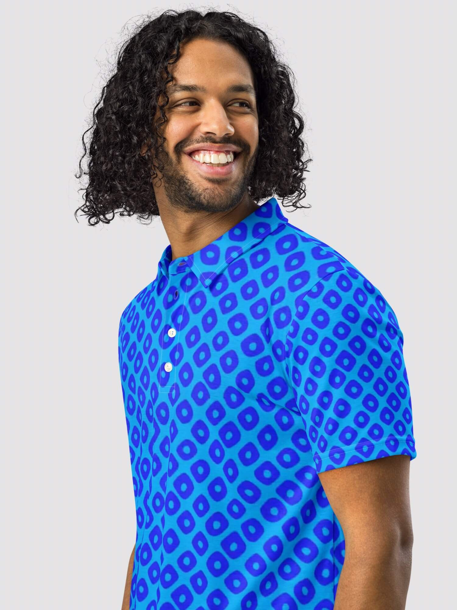 Slim Fit Polo Shirt    Cool Men’s Summer Regular Classic short sleeves button-up turn-down collar Tees for man in deep sky blue geometric dots pattern Male Solid Color Logo T-shirts Brand Shirts Mens petite-, tall-  plus-, size Tops