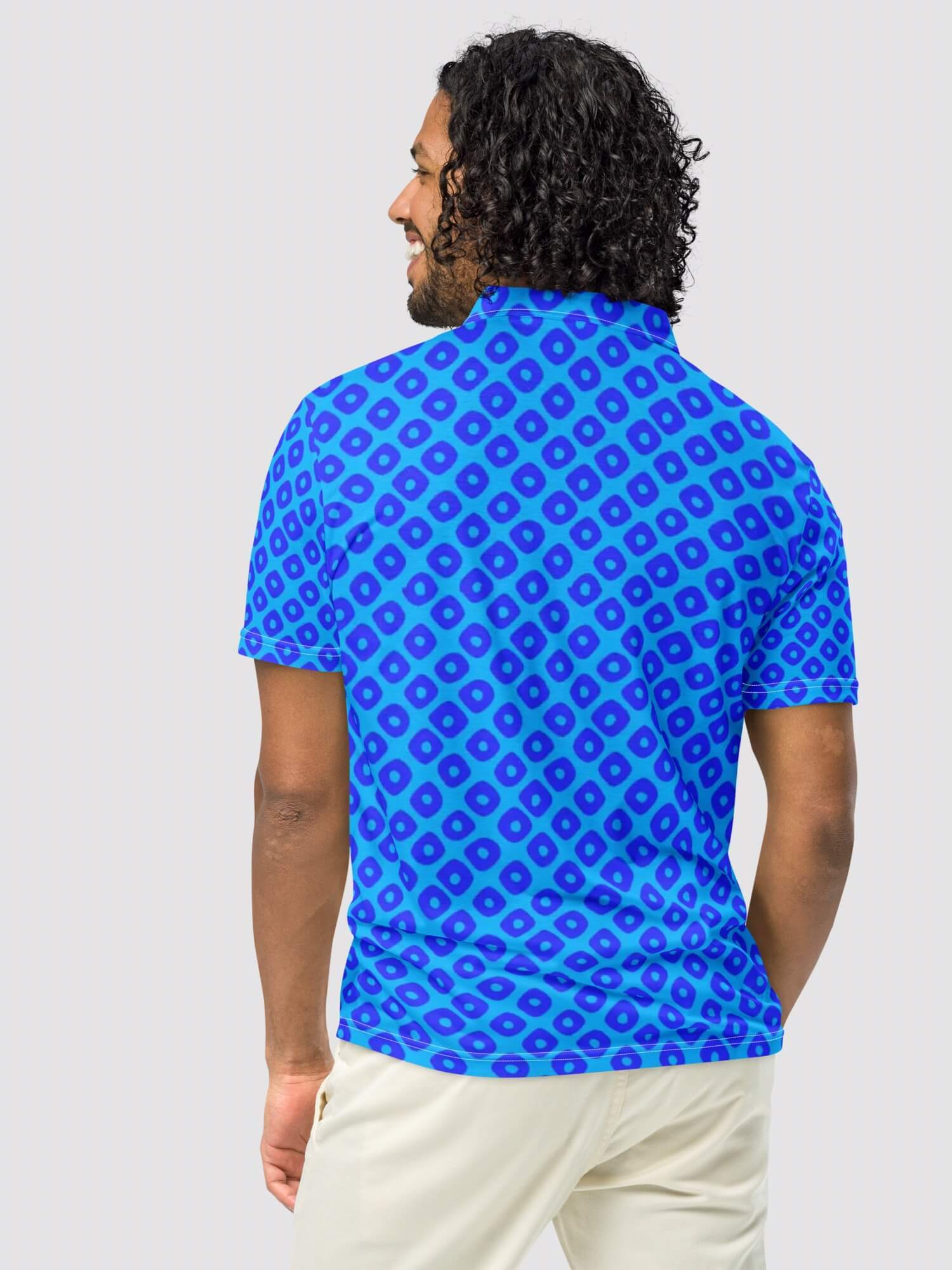 Slim Fit Polo Shirt    Cool Men’s Summer Regular Classic short sleeves button-up turn-down collar Tees for man in deep sky blue geometric dots pattern Male Solid Color Logo T-shirts Brand Shirts Mens petite-, tall-  plus-, size Tops