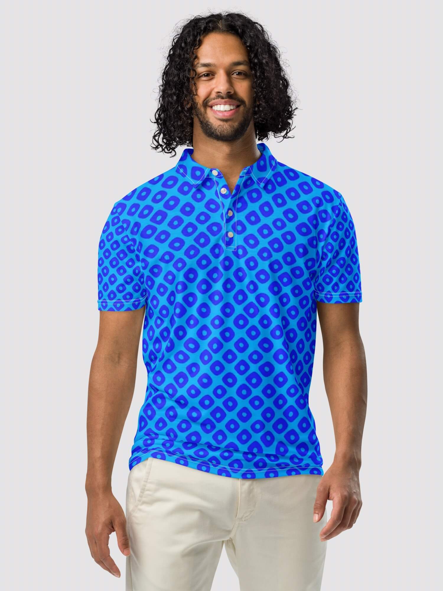 Slim Fit Polo Shirt    Cool Men’s Summer Regular Classic short sleeves button-up turn-down collar Tees for man in deep sky blue geometric dots pattern Male Solid Color Logo T-shirts Brand Shirts Mens petite-, tall-  plus-, size Tops