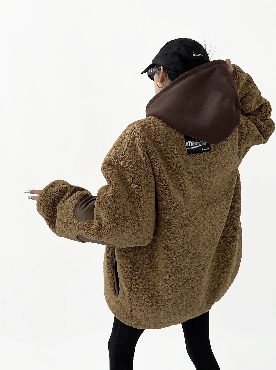 Reversible Woolen Bomber Jacket  miteigi Women's Two Sides Wear Lambs Wool Coats Thickening Cotton-Padded Korean Casual Jackets for woman in coffee brown Winter womens outerwear