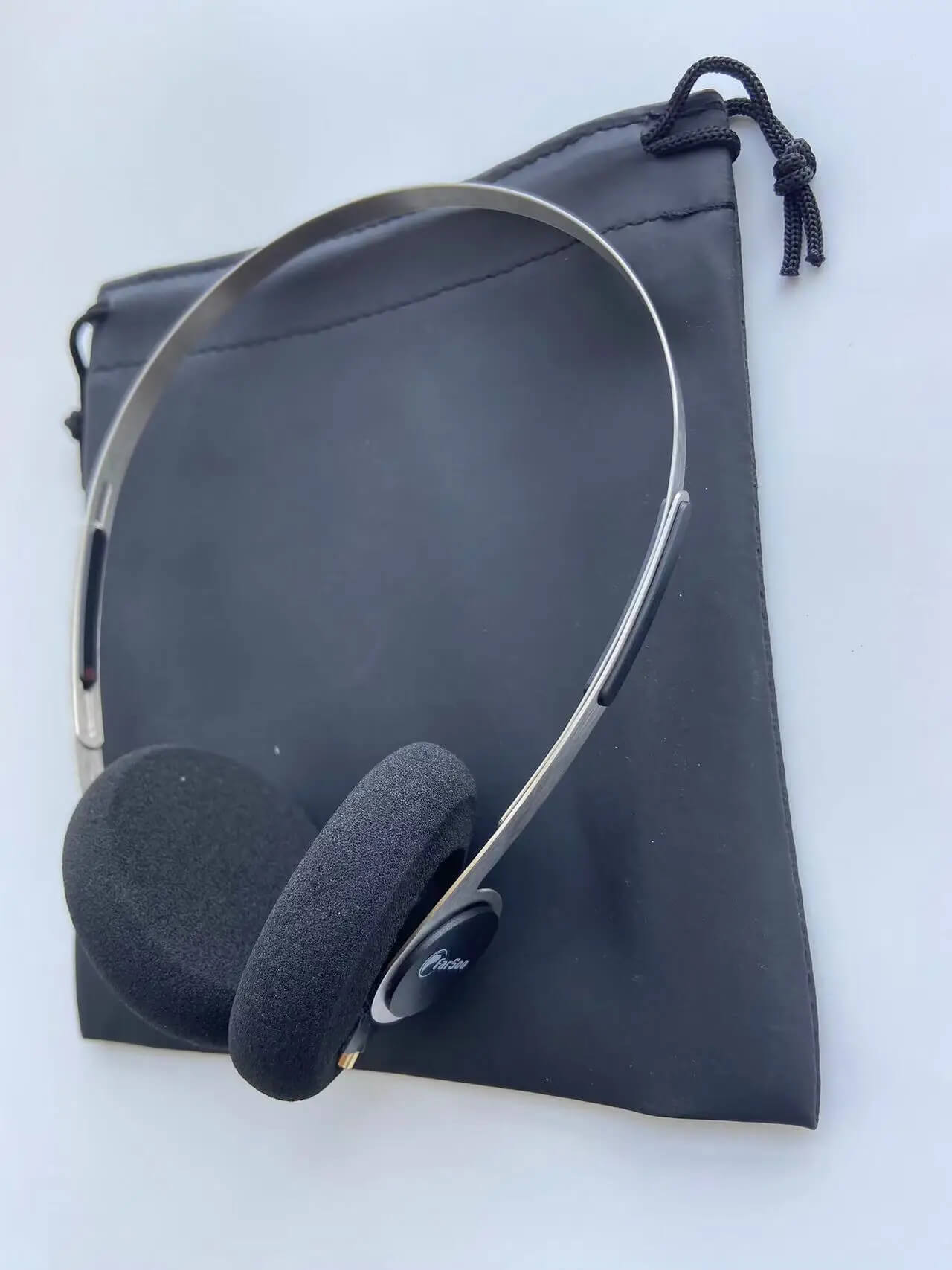 Women’s Men’s childs Retro Farsoo KPH40 silver or gray metal headband with MMCX speaker and detachable cable DIY HIFI stereo deep bass music headphone headset for woman man kids in orange Mens Womens Childrens classic vintage headsets with drawcord drawstring pouch bag and orange covers