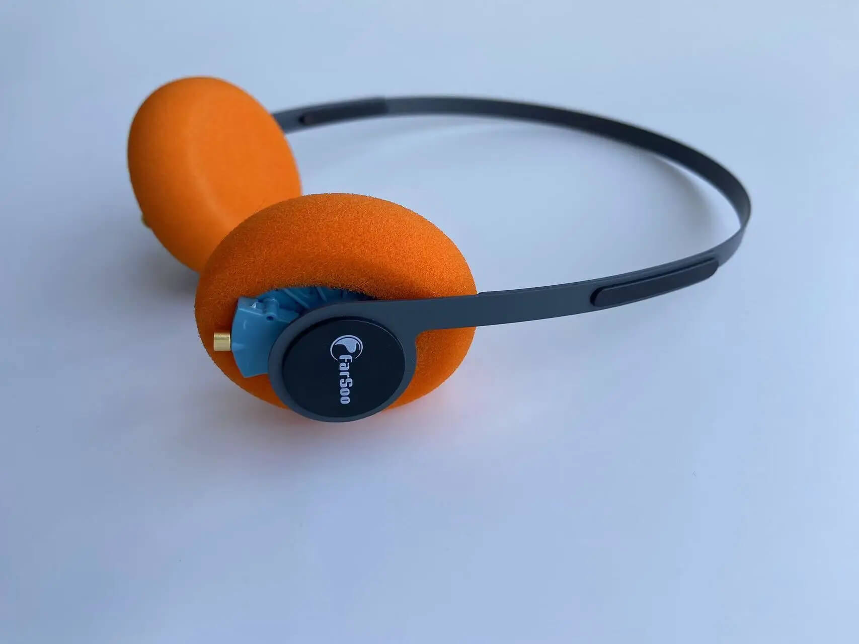 Women’s Men’s childs Retro Farsoo KPH40 silver or gray metal headband with MMCX speaker and detachable cable DIY HIFI stereo deep bass music headphone headset for woman man kids in orange Mens Womens Childrens classic vintage headsets with drawcord drawstring pouch bag and orange covers