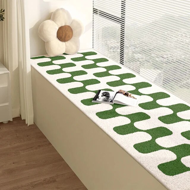 Retro Bay Window Mat green   Thickened Carpet Bedroom Bedside Bed Rug Soft Carpets For Living Room Fluffy Anti-slip Mats