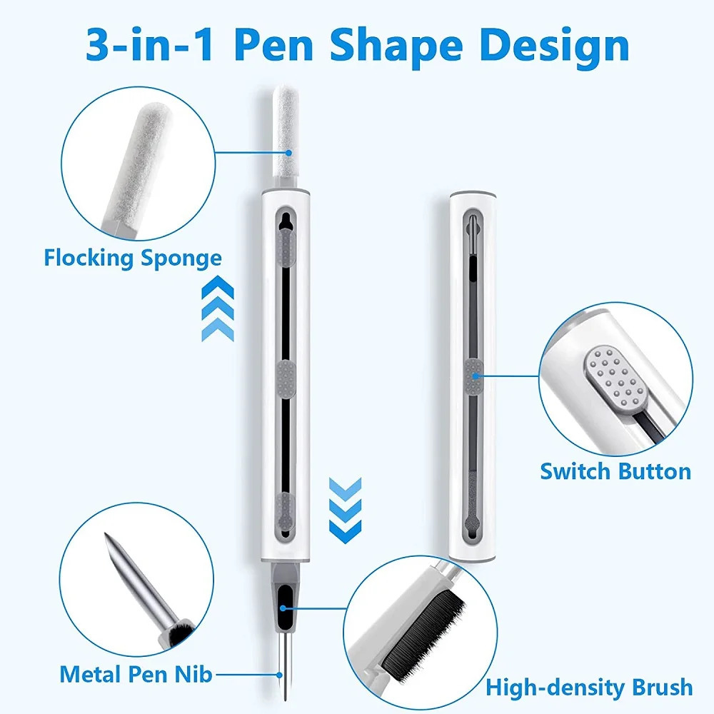 3 In 1 Cleaner Kit for Apple AirPods Pro 3 2 1 Bluetooth earphones cleaning cell smartphone tool with durable earbuds case, cleaner brush pen kits in white