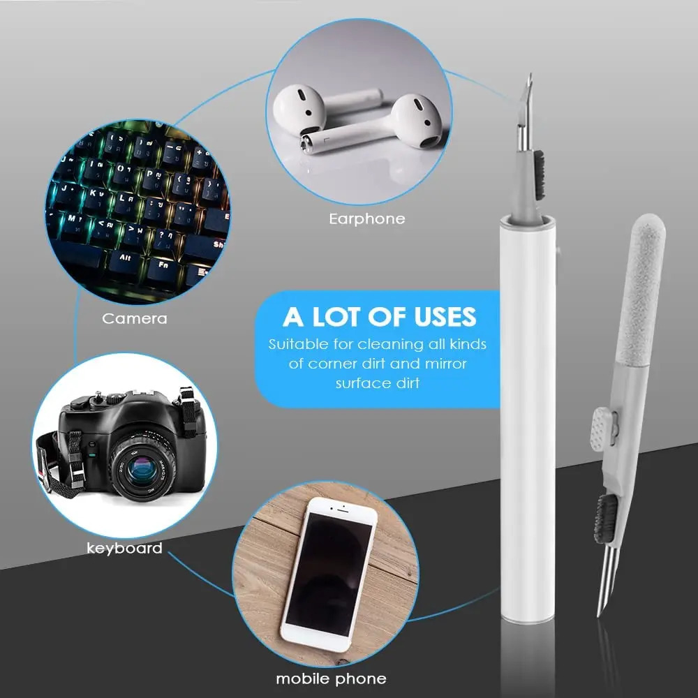 3 In 1 Cleaner Kit for Apple AirPods Pro 3 2 1 Bluetooth earphones cleaning cell smartphone tool with durable earbuds case, cleaner brush pen kits in white