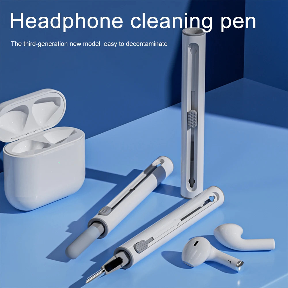 3 In 1 Cleaner Kit for Apple AirPods Pro 3 2 1 Bluetooth earphones cleaning cell smartphone tool with durable earbuds case, cleaner brush pen kits in white