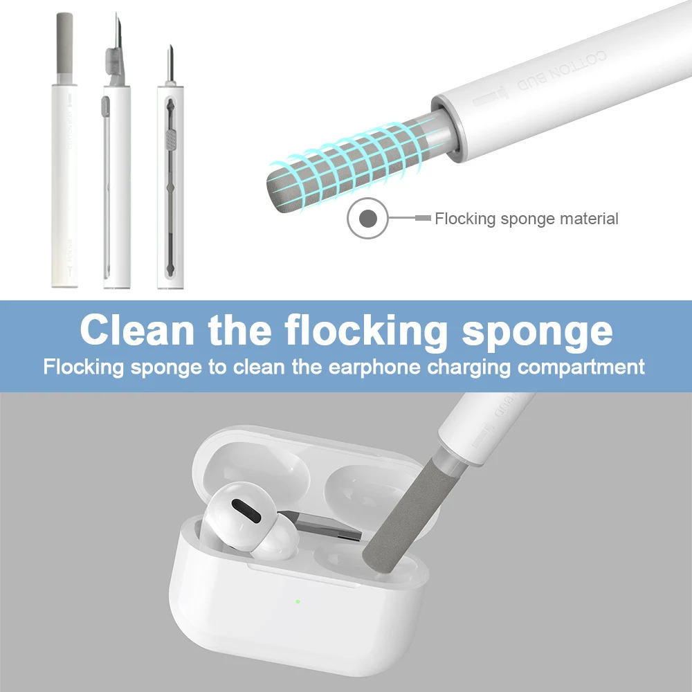3 In 1 Cleaner Kit for Apple AirPods Pro 3 2 1 Bluetooth earphones cleaning cell smartphone tool with durable earbuds case, cleaner brush pen kits in white